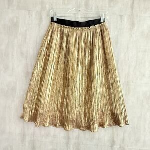 ASTR Skirt Womens Size M Gold Mesh A Line Classic Foiled Maximalist Pleated NWT